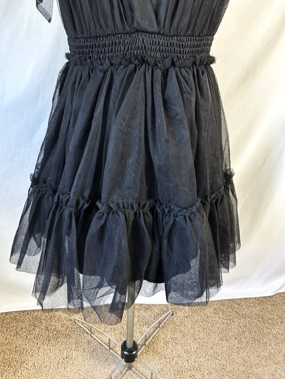 Thrity Thirty Black Mesh Deep V Party Cocktail Dress L Bows - Picture 4 of 5